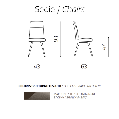 Küchenstuhl aus braunem Stoff Metallbeine HILL Set 2 Stück
