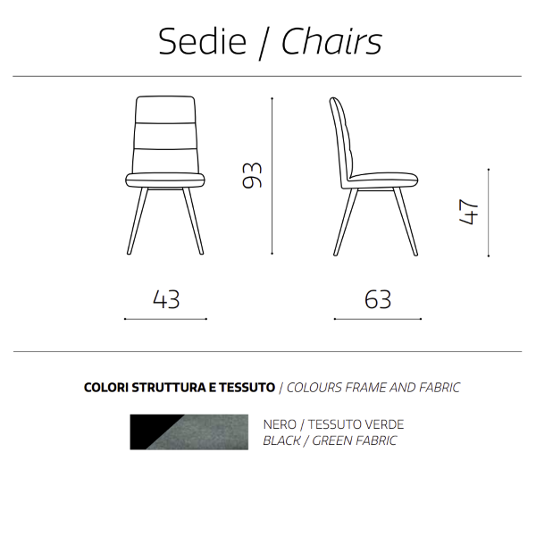 Küchenstuhl aus grünem Stoff mit Metallbeinen HILL Set 2-teilig