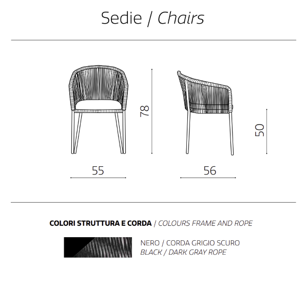 Dunkelgrauer Seilstuhl mit Metallstruktur JOAN 2 Stühle