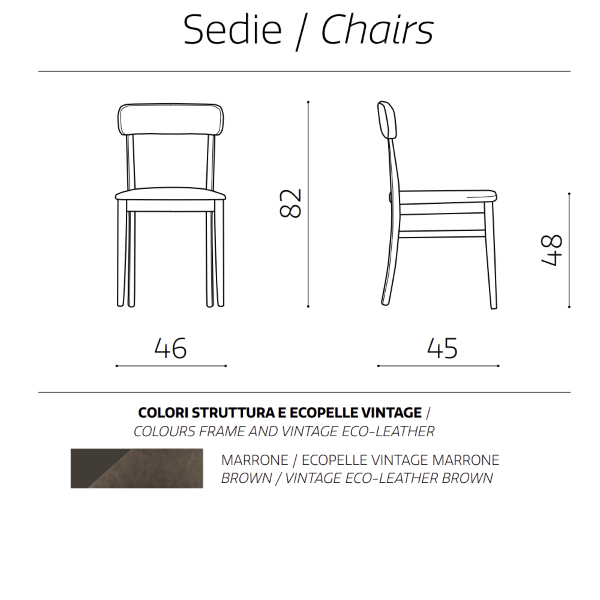 Chaise en éco-cuir marron structure en bois LIPSIA 2 chaises