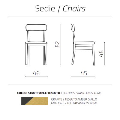 Chaise en tissu jaune structure en bois LIPSIA 2 chaises