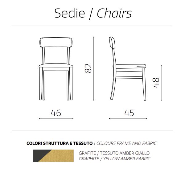 Chaise en tissu jaune structure en bois LIPSIA 2 chaises