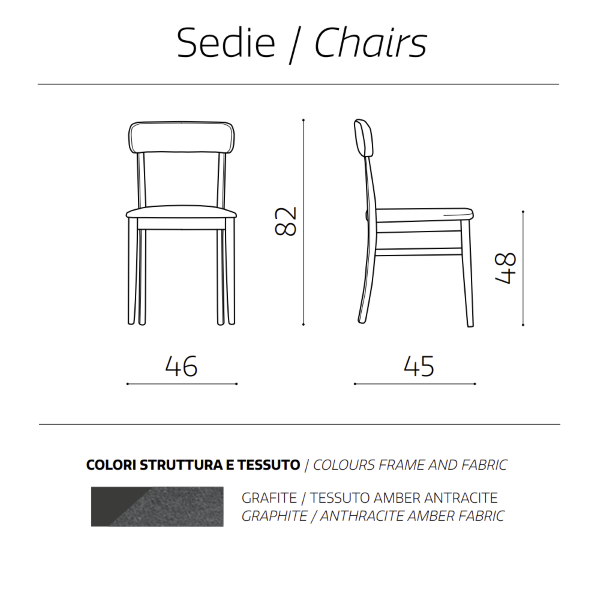 Chaise en tissu Anthracite structure en bois LIPSIA 2 chaises