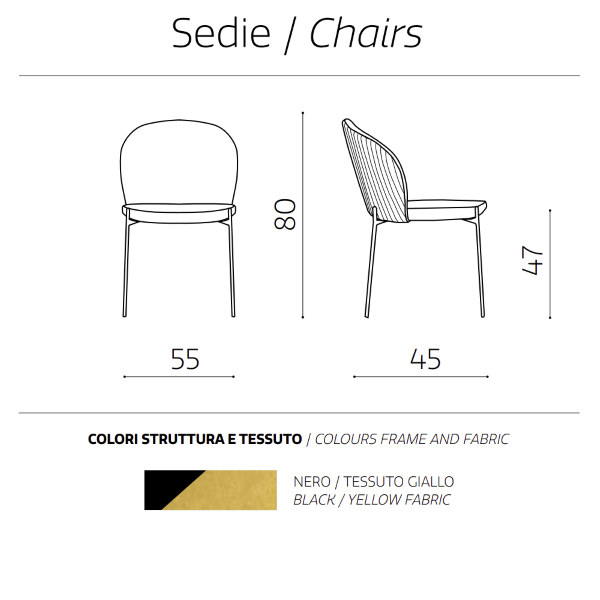 Chaise en tissu jaune structure métal MEGGIE 2 chaises