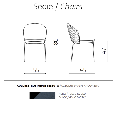Sedia in tessuto Blu con struttura in metallo MEGGIE 2 sedie