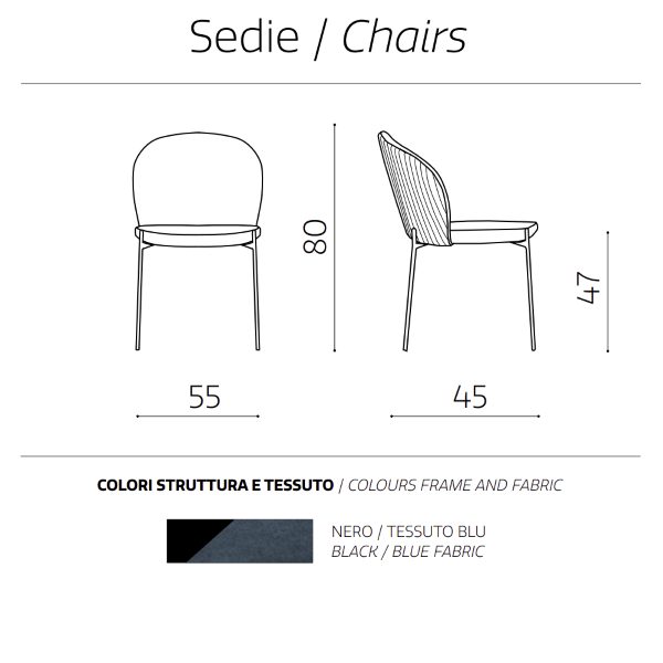 Sedia in tessuto Blu con struttura in metallo MEGGIE 2 sedie