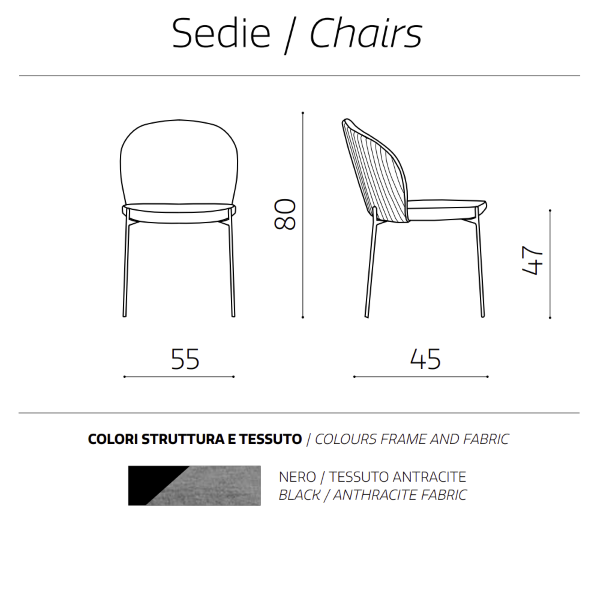 Stuhl aus anthrazitfarbenem Stoff mit Metallstruktur MEGGIE 2 Stühle