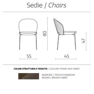 Brauner Stoffstuhl mit Metallstruktur MEGGIE 2 Stühle
