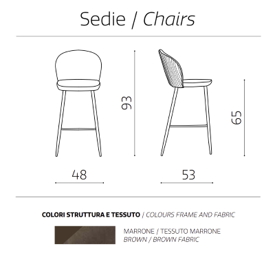 Tabouret en tissu marron avec structure en métal MEGGIE 2 pièces