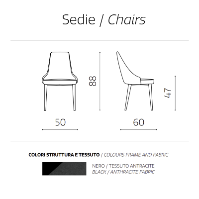 Anthrazitfarbener Stoffstuhl - Metallbeine NELLI 2 Stühle