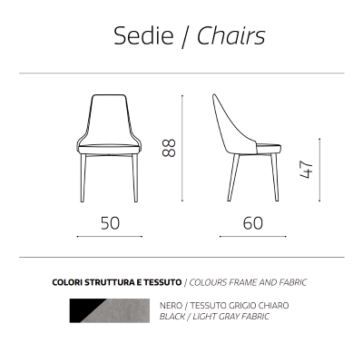 Sedia tessuto Grigio Chiaro - gambe metallo NELLI 2 sedie