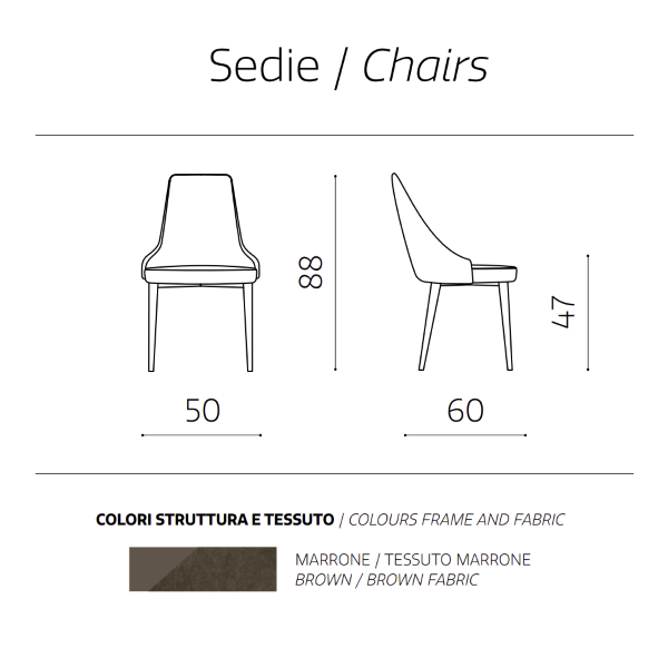Stuhl aus braunem Stoff - Metallbeine NELLI 2 Stühle