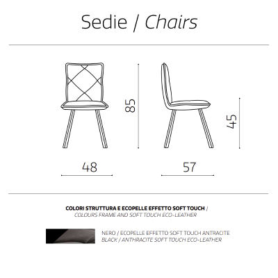 Esszimmerstuhl aus anthrazitfarbenem Kunstleder - moderne 2 ROLL Stühle