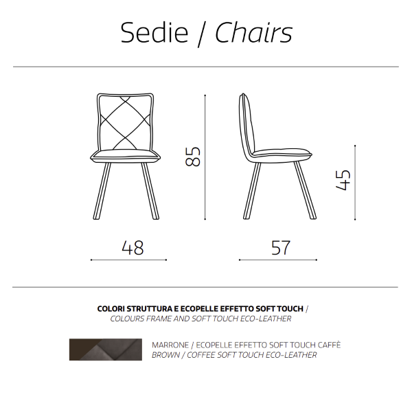 Sedia pranzo Ecopelle Caffè moderno ROLL 2 sedie