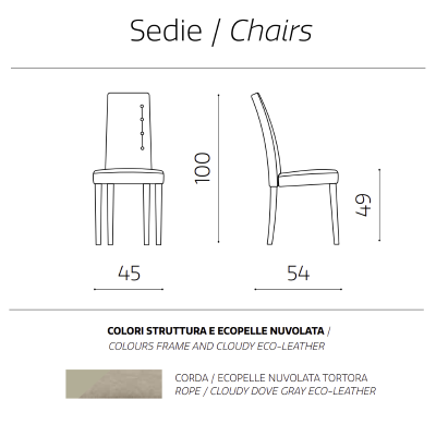 Stuhl aus getrübtem Öko-Leder mit 4 seitlichen Knöpfen Holzbeine SIDE Tortora 2er Set