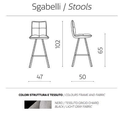 Tabouret de cuisine en tissu gris clair - SILA bar 2 tabourets