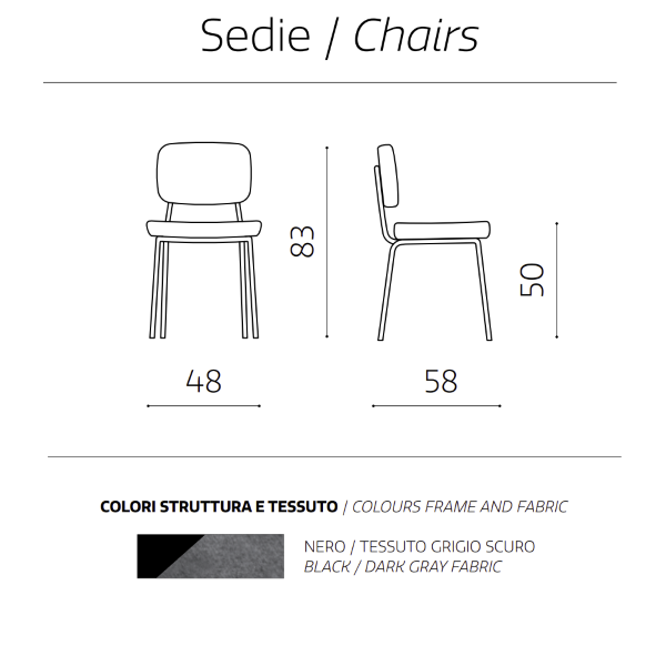 Sedia metallo seduta tessuto Grigio Scuro - TULLIA 2 sedie
