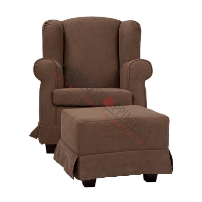 Fauteuil rembourré en tissu amovible BERGERE MARRON avec pouf