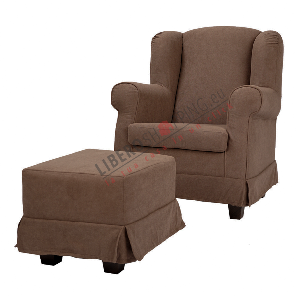 Fauteuil rembourré en tissu amovible BERGERE MARRON avec pouf
