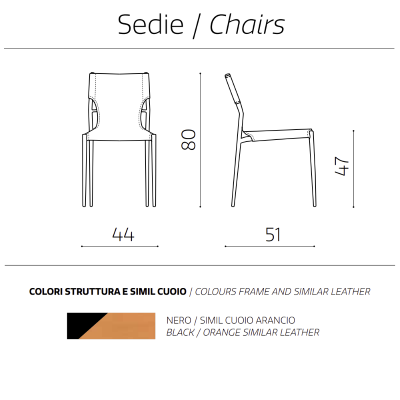 Orangefarbener Kunstlederstuhl mit schwarzer Metallstruktur SVEVA 2 Stühle