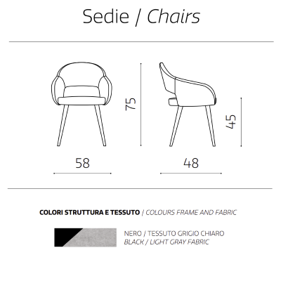 Silla acolchada en tela gris claro con estructura metálica WEST 2 sillas