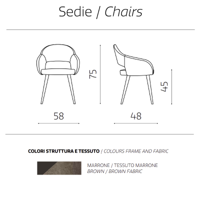 Gepolsterter Stuhl aus braunem Stoff mit Metallstruktur WEST 2 Stühle