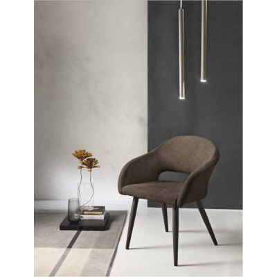 Gepolsterter Stuhl aus braunem Stoff mit Metallstruktur WEST 2 Stühle