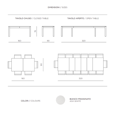 Table FABIO en bois extensible 320 cm 12 places Blanc frêne 