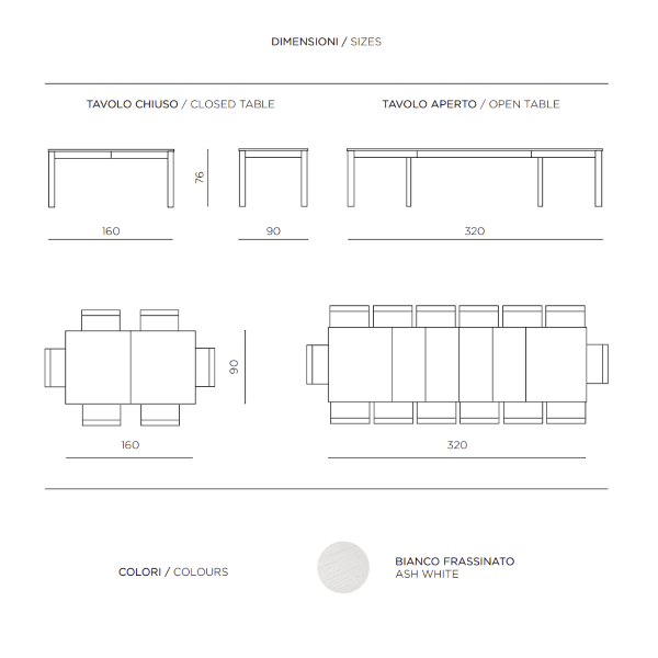 Table FABIO en bois extensible 320 cm 12 places Blanc frêne 