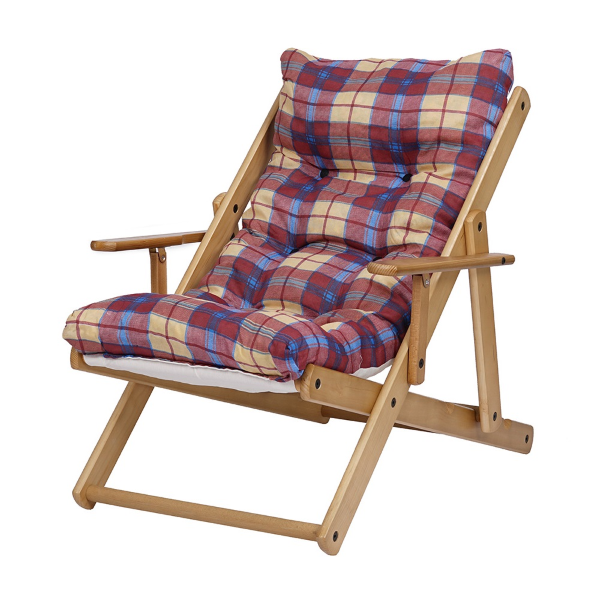 Poltrona in legno pieghevole 3 posizioni - cuscino tessuto Bordeaux