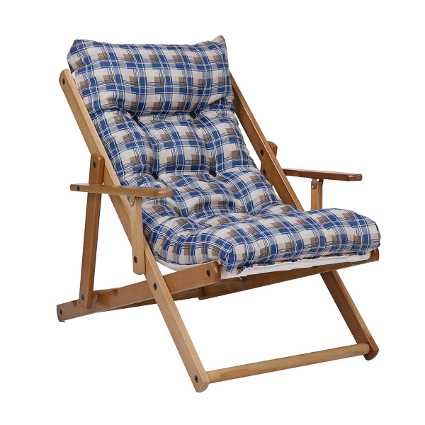 Poltrona in legno pieghevole 3 posizioni - cuscino tessuto Blu Scozzese