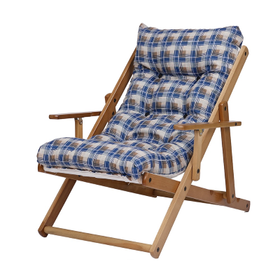 Poltrona in legno pieghevole 3 posizioni - cuscino tessuto Blu Scozzese