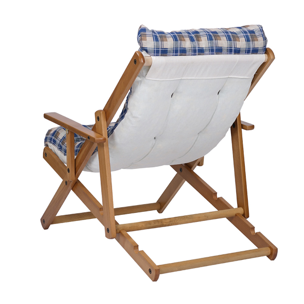 Poltrona in legno pieghevole 3 posizioni - cuscino tessuto Blu Scozzese