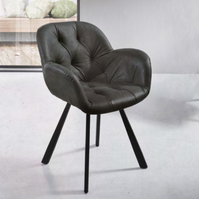 Chaise de salon en éco-cuir anthracite avec pieds en métal CELIA Set 2 pièces