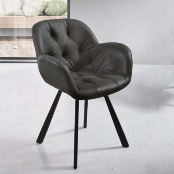 Chaise de salon en éco-cuir anthracite avec pieds en métal CELIA Set 2 pièces