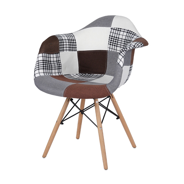 Poltrona sedia in tessuto patchwork marrone imbottita EMILY SET 2 PEZZI