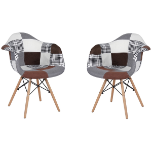 Poltrona sedia in tessuto patchwork marrone imbottita EMILY SET 2 PEZZI