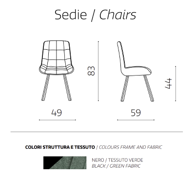 Küchenstuhl aus grünem Stoff mit Metallbeinen FRIEDIC Set 2 Stück