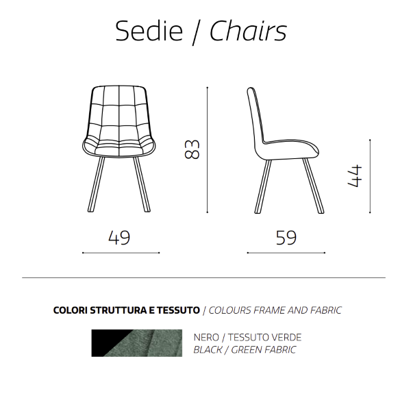 Küchenstuhl aus grünem Stoff mit Metallbeinen FRIEDIC Set 2 Stück