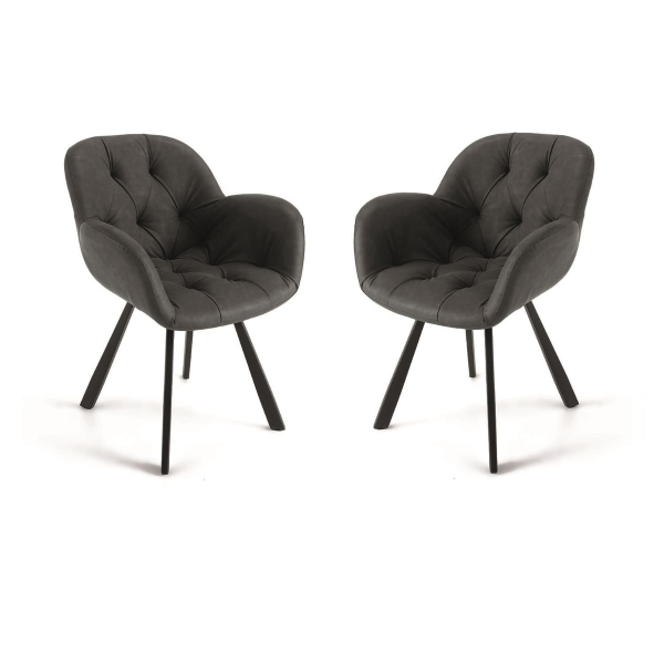 Chaise de salon en éco-cuir anthracite avec pieds en métal CELIA Set 2 pièces