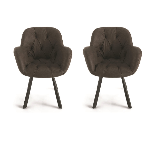 Chaise de salon en éco-cuir marron avec pieds en métal CELIA Set 2 pièces