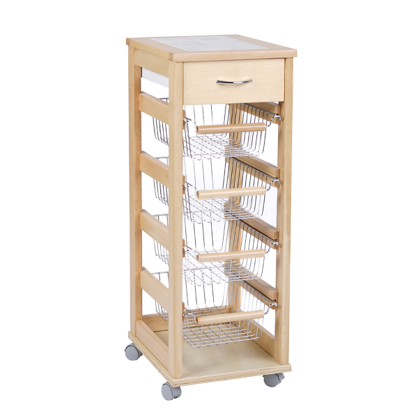 Space-saving cart,fruit bowl and drawers,Natural