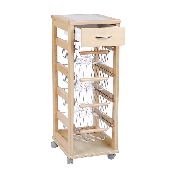 Space-saving cart,fruit bowl and drawers,Natural