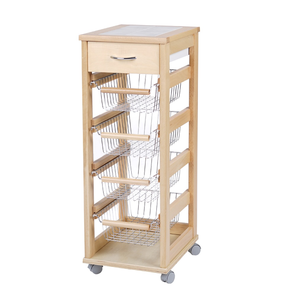 Space-saving cart,fruit bowl and drawers,Natural