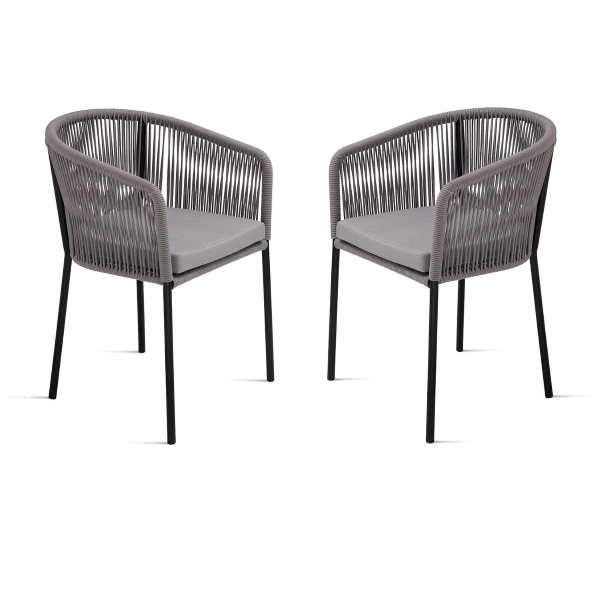 Hellgrauer Seilstuhl mit Metallstruktur JOAN 2 Stühle