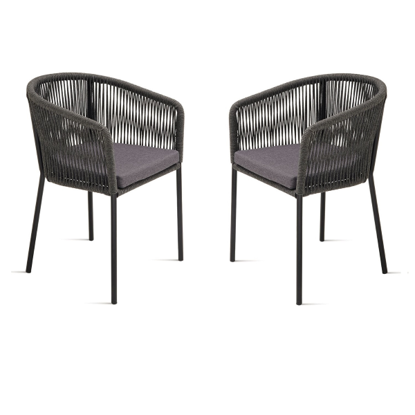 Dunkelgrauer Seilstuhl mit Metallstruktur JOAN 2 Stühle
