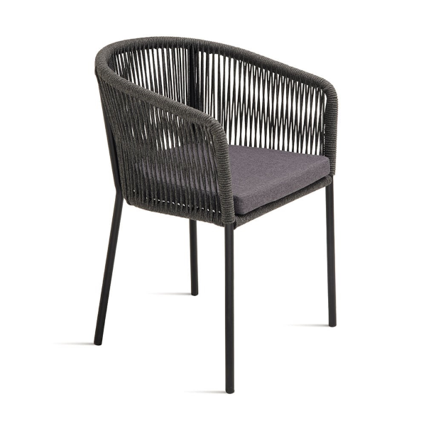 Dunkelgrauer Seilstuhl mit Metallstruktur JOAN 2 Stühle