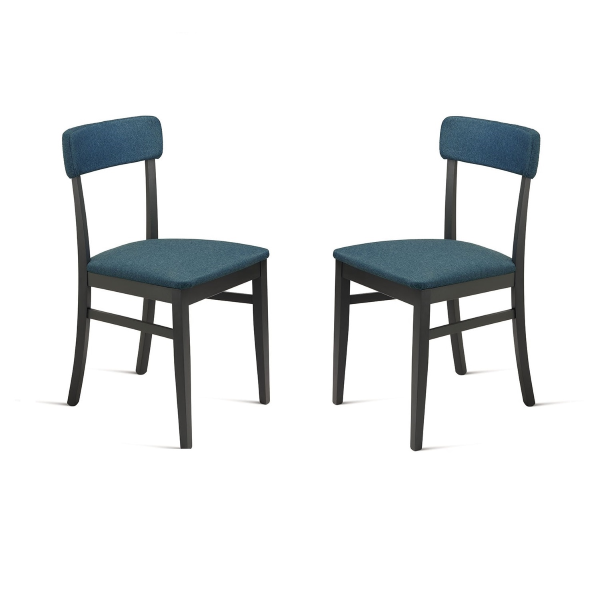 Blauer Stoffstuhl mit Holzstruktur LIPSIA 2 Stühle