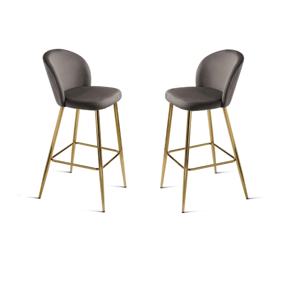 Tabouret en velours gris structure métal doré MEGAN 2 pièces