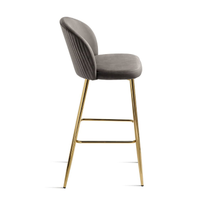 Tabouret en velours gris structure métal doré MEGAN 2 pièces